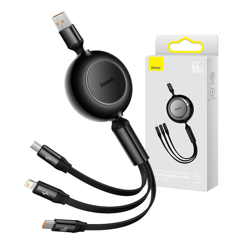 Cumpara acum Cablu USB 3-în-1 Baseus Bright Mirror 2 - micro-USB/ USB-C/ Lightning 66W / 2A 1.1m (Negru) de la Mesterul Minune