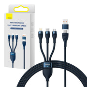 Cumpara acum 3in1 USB cable Baseus Flash Series 2, USB-C + micro USB + Lightning, 100W, 1.2m (blue) de la Mesterul Minune