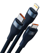 Cumpara acum 3in1 USB cable Baseus Flash Series 2, USB-C + micro USB + Lightning, 100W, 1.5m (blue) de la Mesterul Minune
