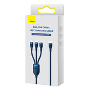 Cumpara acum 3in1 USB cable Baseus Flash Series 2, USB-C + micro USB + Lightning, 100W, 1.5m (blue) de la Mesterul Minune
