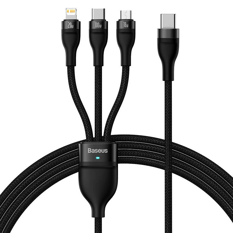 Cumpara acum 3in1 USB cable Baseus Flash Series 2, USB-C + micro USB + Lightning, 100W, 1.5m (black) de la Mesterul Minune