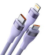 Cumpara acum 3in1 USB cable Baseus Flash Series 2, USB-C + micro USB + Lightning, 100W, 1.5m (purple) de la Mesterul Minune