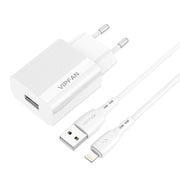 Cumpara acum Vipfan E01 încărcător de rețea, 1x USB, 2.4A + cablu Lightning (alb) de la Mesterul Minune