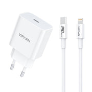 Cumpara acum Vipfan E04 încărcător de rețea, USB-C, 20W, QC 3.0 + cablu Lightning (alb) de la Mesterul Minune