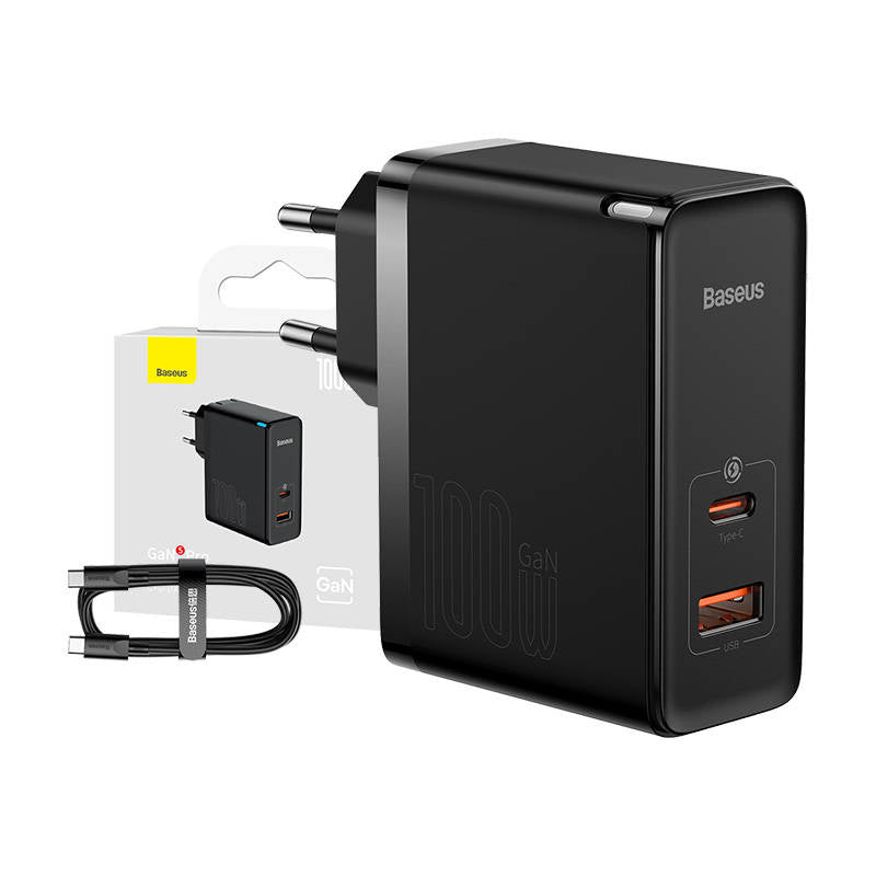 Cumpara acum Încărcător de rețea Baseus GaN USB-C + USB, 100 W + cablu de 1 m (negru) de la Mesterul Minune