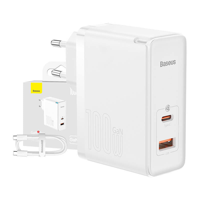 Cumpara acum Încărcător de rețea Baseus GaN5 Pro USB-C + USB, 100 W + cablu de 1m (alb) de la Mesterul Minune