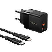 Cumpara acum Mcdodo CH-1952 USB + USB-C, încărcător de rețea 20W + cablu USB-C la Lightning (negru) de la Mesterul Minune
