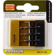 Set 3 freze tungsten, 2 caneluri, Proxxon 27116, 1.0-2.0-3.0mm, ax 3.0mm