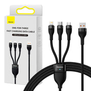 Cumpara acum 3in1 USB cable Baseus Flash II Series, USB-C + micro USB + Lightning, 66W, 1.2m (Black) de la Mesterul Minune