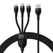Cumpara acum 3in1 USB cable Baseus Flash II Series, USB-C + micro USB + Lightning, 66W, 1.2m (Black) de la Mesterul Minune