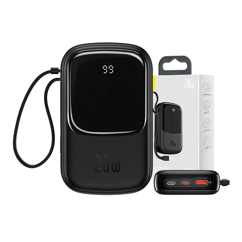 Cumpara acum Powerbank Baseus Qpow PRO cu cablu Lightning, port USB-C și USB 20000mAh, 20W (Negru) de la Mesterul Minune