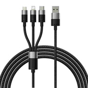 Cumpara acum 3in1 USB cable Baseus StarSpeed Series, USB-C + Micro + Lightning 3,5A, 1.2m (Black) de la Mesterul Minune