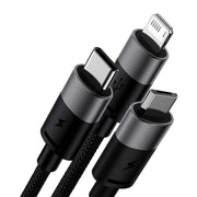 Cumpara acum 3in1 USB cable Baseus StarSpeed Series, USB-C + Micro + Lightning 3,5A, 1.2m (Black) de la Mesterul Minune