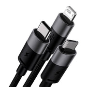 Cumpara acum 3in1 USB cable Baseus StarSpeed Series, USB-C + Micro + Lightning 3,5A, 1.2m (Black) de la Mesterul Minune