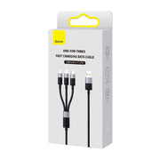 Cumpara acum 3in1 USB cable Baseus StarSpeed Series, USB-C + Micro + Lightning 3,5A, 1.2m (Black) de la Mesterul Minune