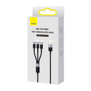Cumpara acum 3in1 USB cable Baseus StarSpeed Series, USB-C + Micro + Lightning 3,5A, 1.2m (Black) de la Mesterul Minune