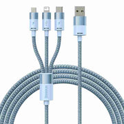 Cumpara acum 3in1 USB cable Baseus StarSpeed Series, USB-C + Micro + Lightning 3,5A, 1.2m (Blue) de la Mesterul Minune