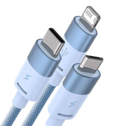 Cumpara acum Cablu USB 3-în-1 Baseus StarSpeed , USB-C + micro USB + Lightning, 3.5A, 1.2m (albastru) de la Mesterul Minune