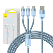 Cumpara acum 3in1 USB cable Baseus StarSpeed Series, USB-C + Micro + Lightning 3,5A, 1.2m (Blue) de la Mesterul Minune