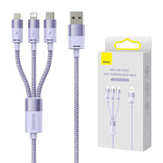 Cumpara acum 3in1 USB cable Baseus StarSpeed Series, USB-C + Micro + Lightning 3,5A, 1.2m (Purple) de la Mesterul Minune