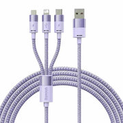 Cumpara acum 3in1 USB cable Baseus StarSpeed Series, USB-C + Micro + Lightning 3,5A, 1.2m (Purple) de la Mesterul Minune