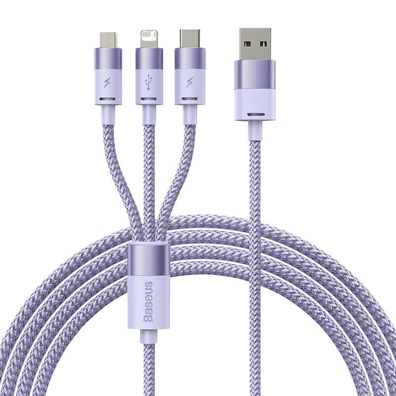 Cumpara acum 3in1 USB cable Baseus StarSpeed Series, USB-C + Micro + Lightning 3,5A, 1.2m (Purple) de la Mesterul Minune