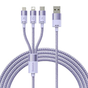 Cumpara acum 3in1 USB cable Baseus StarSpeed Series, USB-C + Micro + Lightning 3,5A, 1.2m (Purple) de la Mesterul Minune