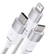 Cumpara acum Cablu USB 3-în-1 Baseus StarSpeed , USB-C + micro USB + Lightning, 3.5A, 1.2m (alb) de la Mesterul Minune