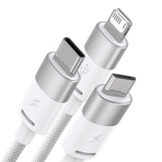 Cumpara acum Cablu USB 3-în-1 Baseus StarSpeed , USB-C + micro USB + Lightning, 3.5A, 1.2m (alb) de la Mesterul Minune