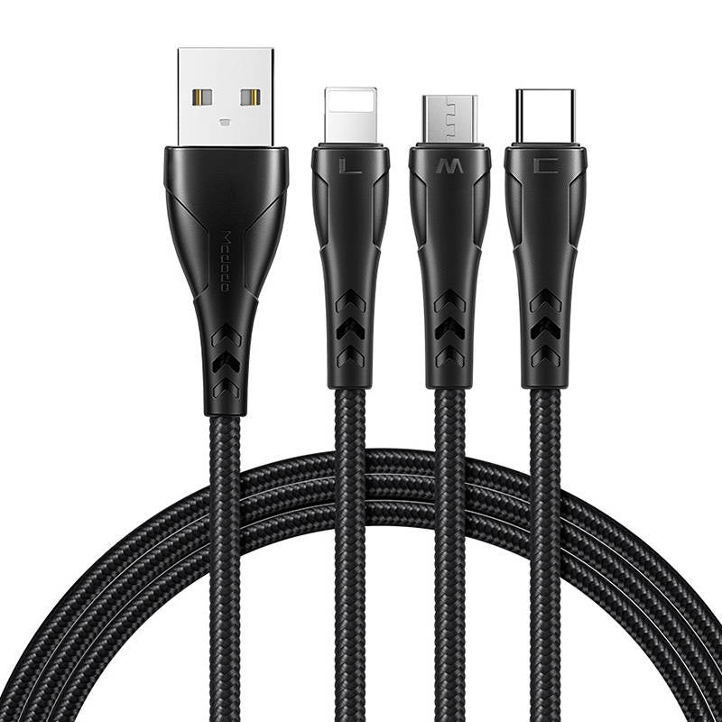 Cumpara acum Cablu 3 în 1 USB la USB-C / Lightning / Micro USB, Mcdodo CA-6960, 1,2 m (negru) de la Mesterul Minune