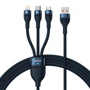 Cumpara acum 3in1 USB cable Baseus USB 3in1 Baseus Flash Series,  USB-C + Micro + Lightning 66W, 1.2m (blue) de la Mesterul Minune