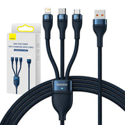 Cumpara acum 3in1 USB cable Baseus USB 3in1 Baseus Flash Series,  USB-C + Micro + Lightning 66W, 1.2m (blue) de la Mesterul Minune