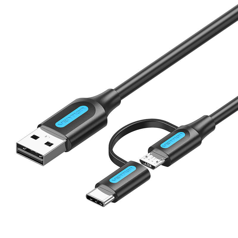 Cumpara acum Cablu 2în1 USB 2.0 la USB-C/Micro USB Vention CQDBF 1m (negru) de la Mesterul Minune