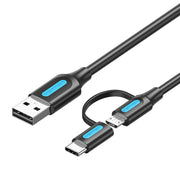 Cumpara acum Cablu 2în1 USB 2.0 la USB-C/Micro USB Vention CQDBF 1m (negru) de la Mesterul Minune