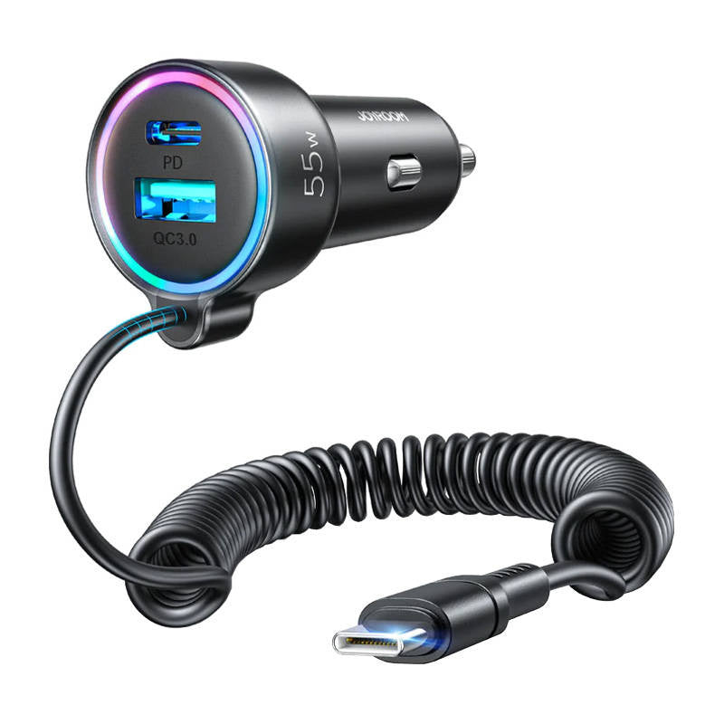 Cumpara acum Încărcător auto Joyroom JR-CL07, 3 în 1, 1x USB + 1x PD, 55W + cablu Type-C (negru) de la Mesterul Minune