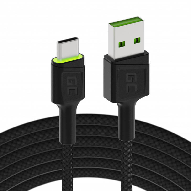 Cumpara acum Cablu USB - USB-C Green Cell GC Ray, 120 cm, LED verde, încărcare rapidă Ultra Charge, QC 3.0 de la Mesterul Minune