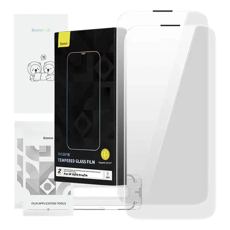 Cumpara acum Folie sticlă securizată Corning pentru iPhone 13/13 Pro/14 cu filtru de praf încorporat de la Mesterul Minune