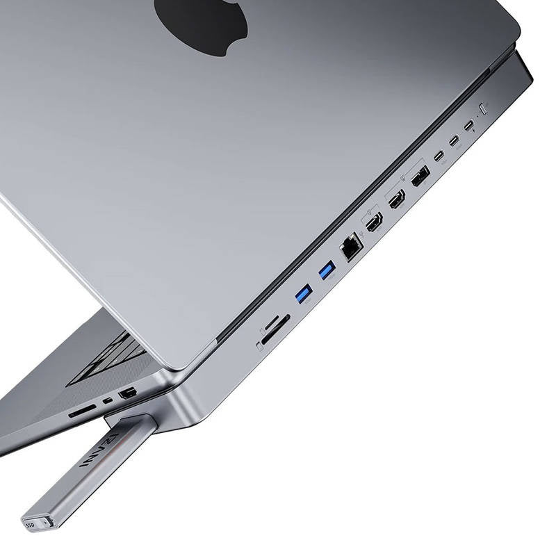 Cumpara acum Stație de andocare / hub USB-C pentru MacBook Pro 13" / 14" INVZI MagHub 12w2 cu SSD bay (gri) de la Mesterul Minune