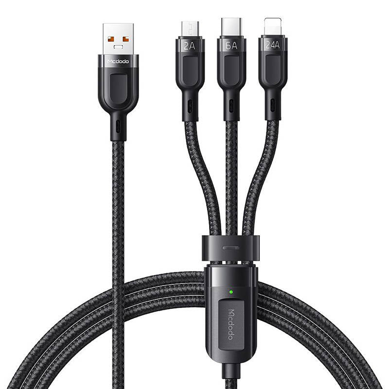 Cumpara acum Cablu 3-in-1 USB la USB-C / Lightning / Micro USB, Mcdodo CA-0930, 6A, 1,2m (negru) de la Mesterul Minune