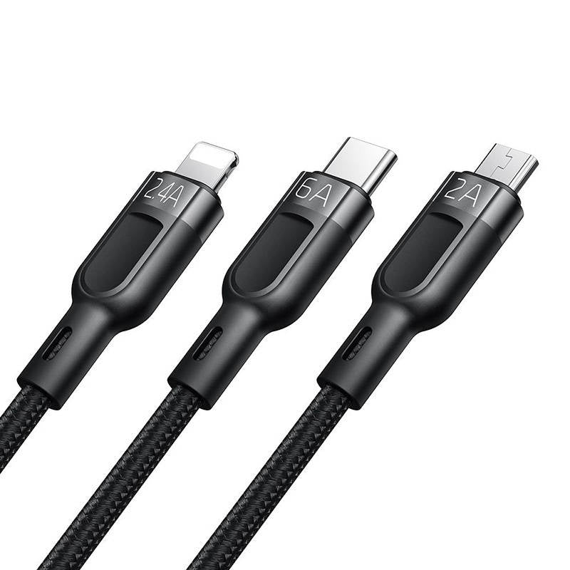 Cumpara acum Cablu 3-in-1 USB la USB-C / Lightning / Micro USB, Mcdodo CA-0930, 6A, 1,2m (negru) de la Mesterul Minune