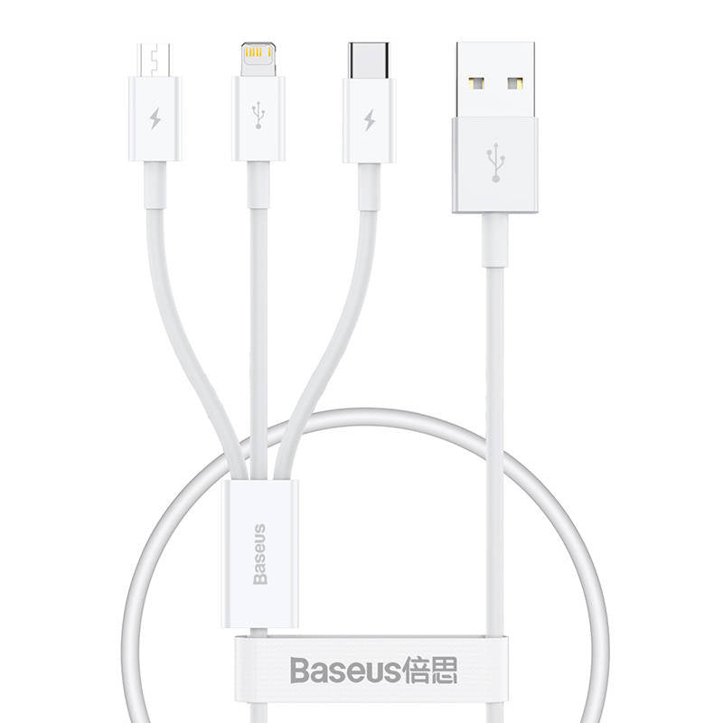 Cumpara acum Cablu încărcare rapidă USB la M+L+C Baseus Superior Data 3.5A 0,5m (alb) de la Mesterul Minune