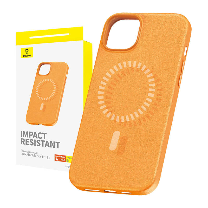 Cumpara acum Magnetic Phone Case for iPhone 15 Baseus Fauxther Series (Orange) de la Mesterul Minune