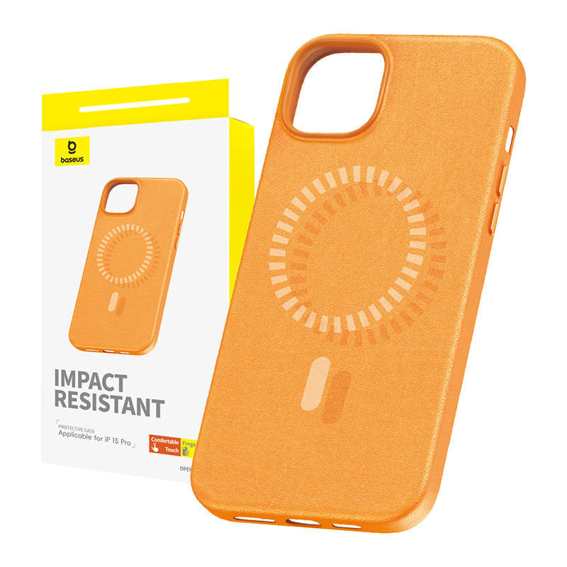 Cumpara acum Magnetic Phone Case for iPhone 15 Pro Baseus Fauxther Series (Orange) de la Mesterul Minune