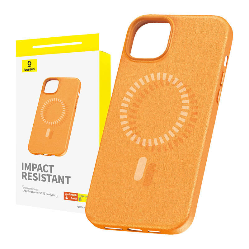 Cumpara acum Magnetic Phone Case for iPhone 15 ProMax Baseus Fauxther Series (Orange) de la Mesterul Minune
