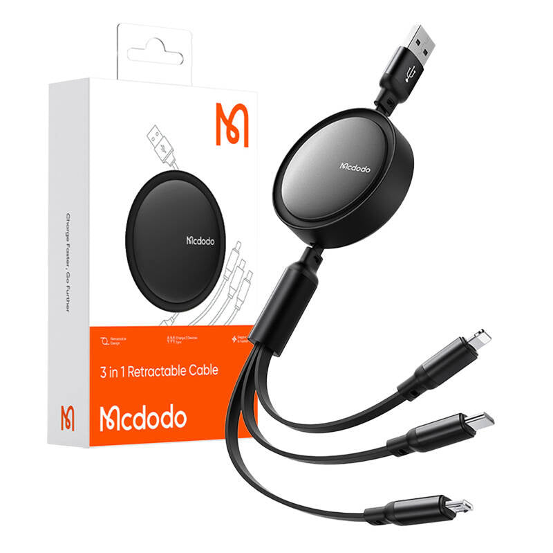 Cumpara acum Cablu 3in1 USB la USB-C / Lightning / Micro USB, Mcdodo CA-7256, 3.5A, 1.2m (negru) de la Mesterul Minune