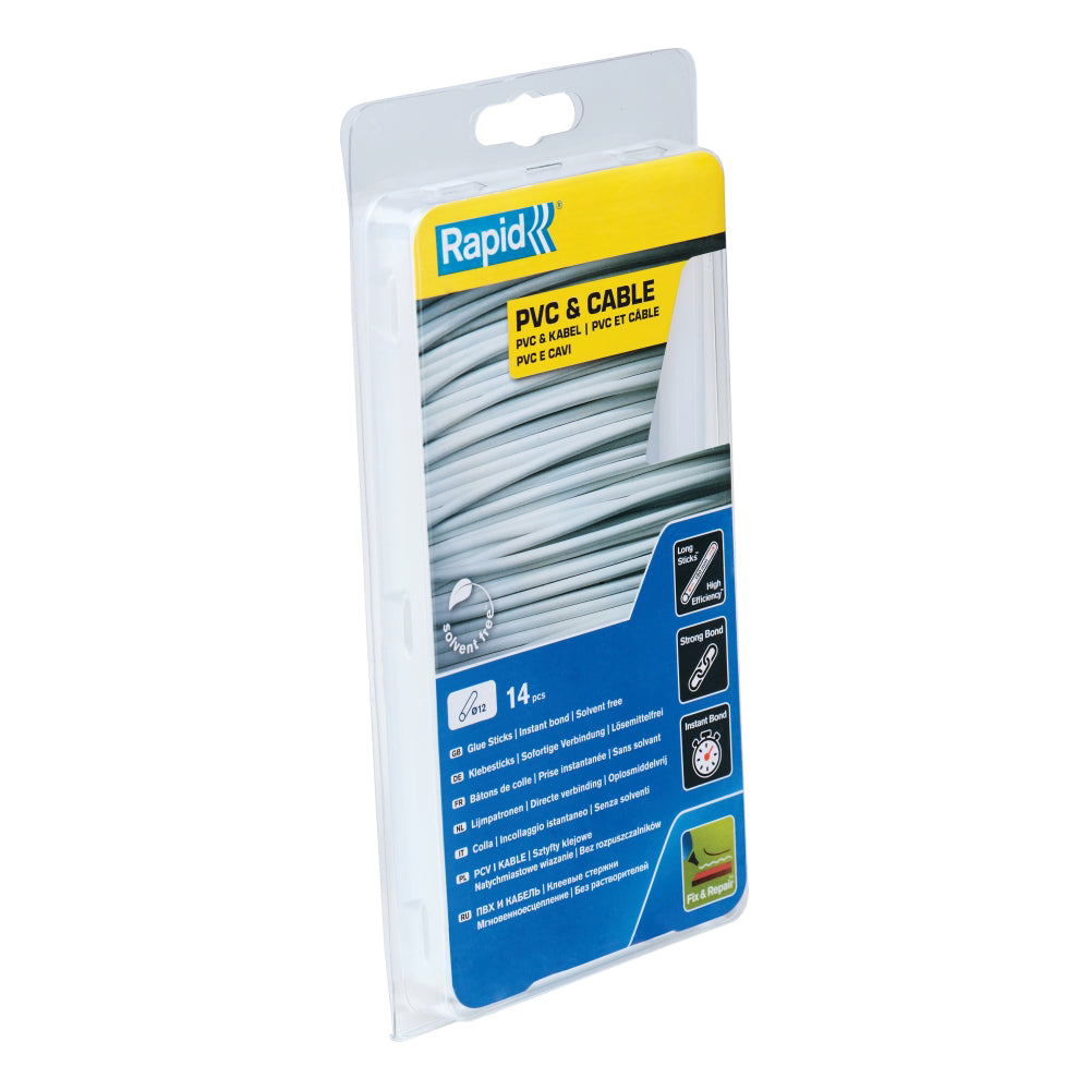 Rapid 40107363, set 14 batoane de adeziv, cabluri si PVC, transparente, 12 x 190 mm