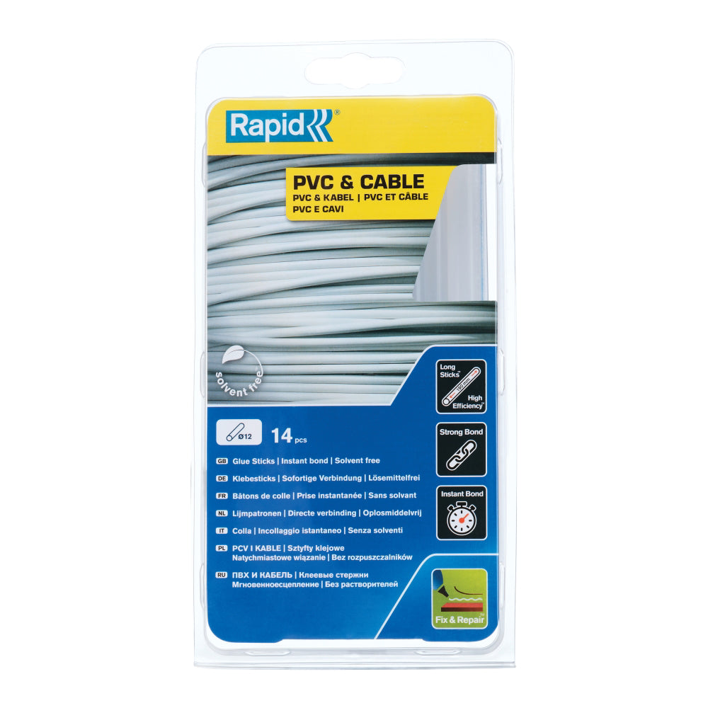 Rapid 40107363, set 14 batoane de adeziv, cabluri si PVC, transparente, 12 x 190 mm