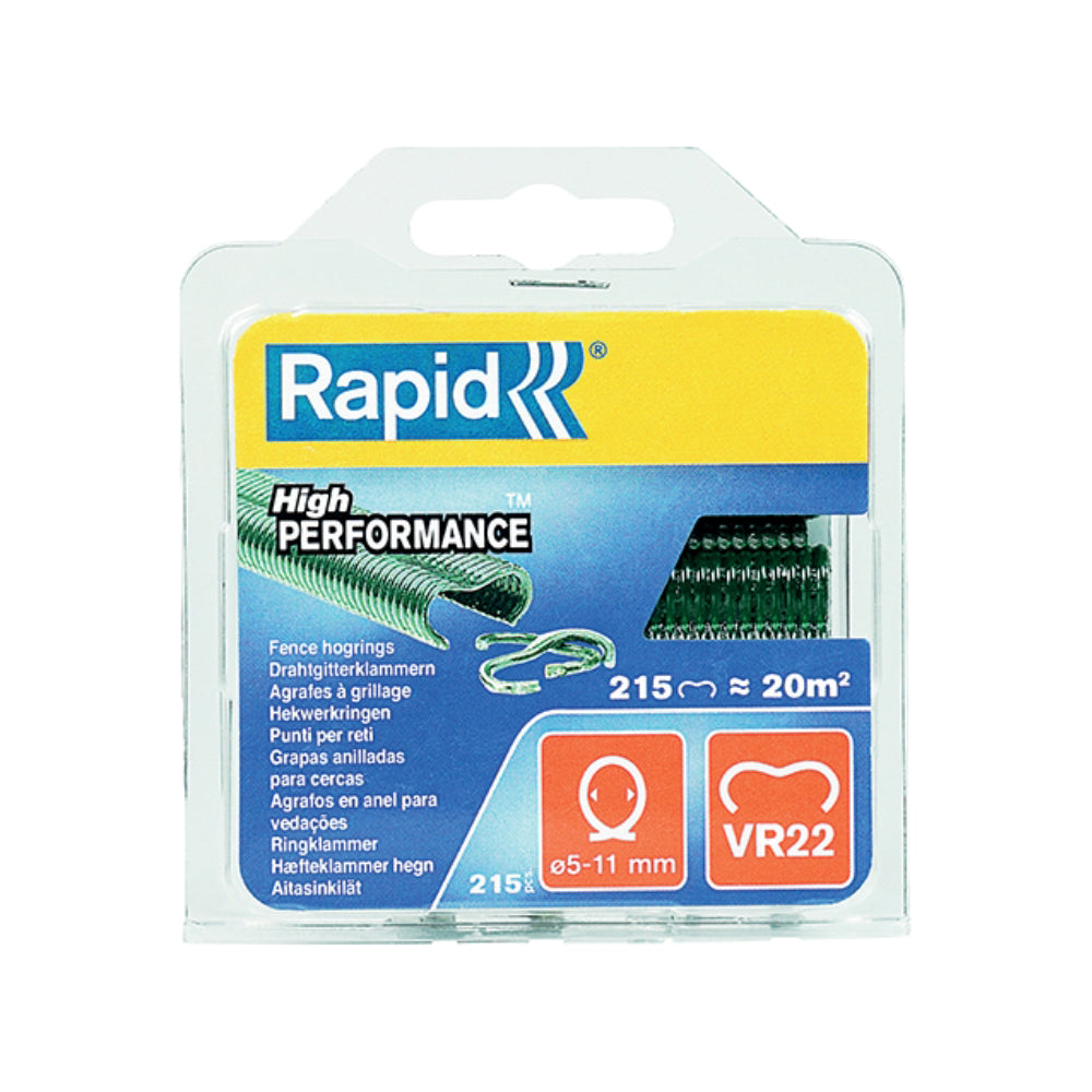 Rapid 40108802, set de 215 inele pentru gard, galvanizate VR22, diametru 5-11 mm, verzi