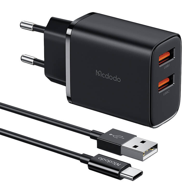 Cumpara acum Mcdodo CH-5072 USB-A*2, încărcător 12W + cablu USB-A la USB-C (negru) de la Mesterul Minune