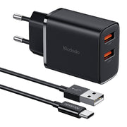 Cumpara acum Mcdodo CH-5072 USB-A*2, încărcător 12W + cablu USB-A la USB-C (negru) de la Mesterul Minune